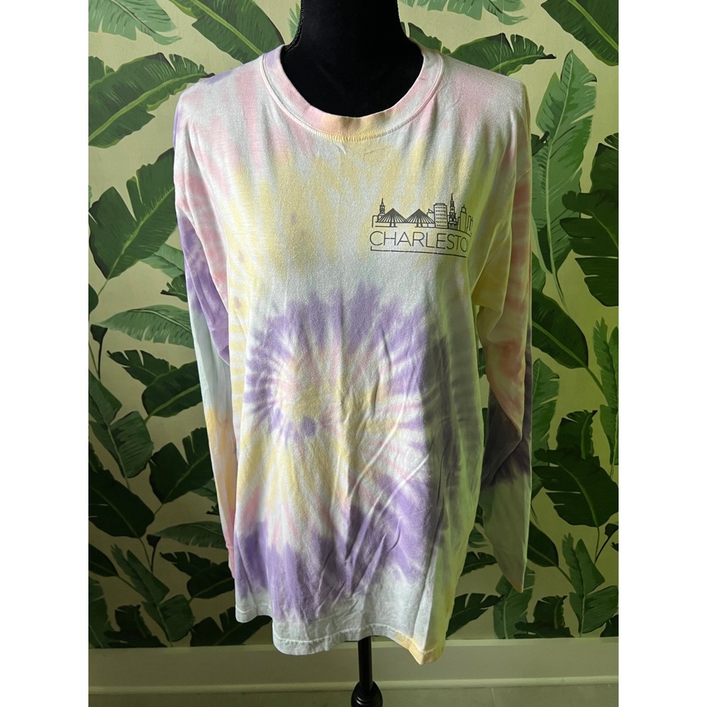 Dreamsicle Tie Dye Charleston Long Sleeve T-Shirt Women XL Pastel